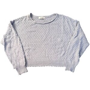 Graffiti Pastel Blue Textured Knit Cropped Sweater Juniors Size L Crop Top